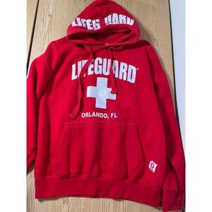Unisex Lifeguard Sweatshirt Hoodie from Orlando Florida red white size Large